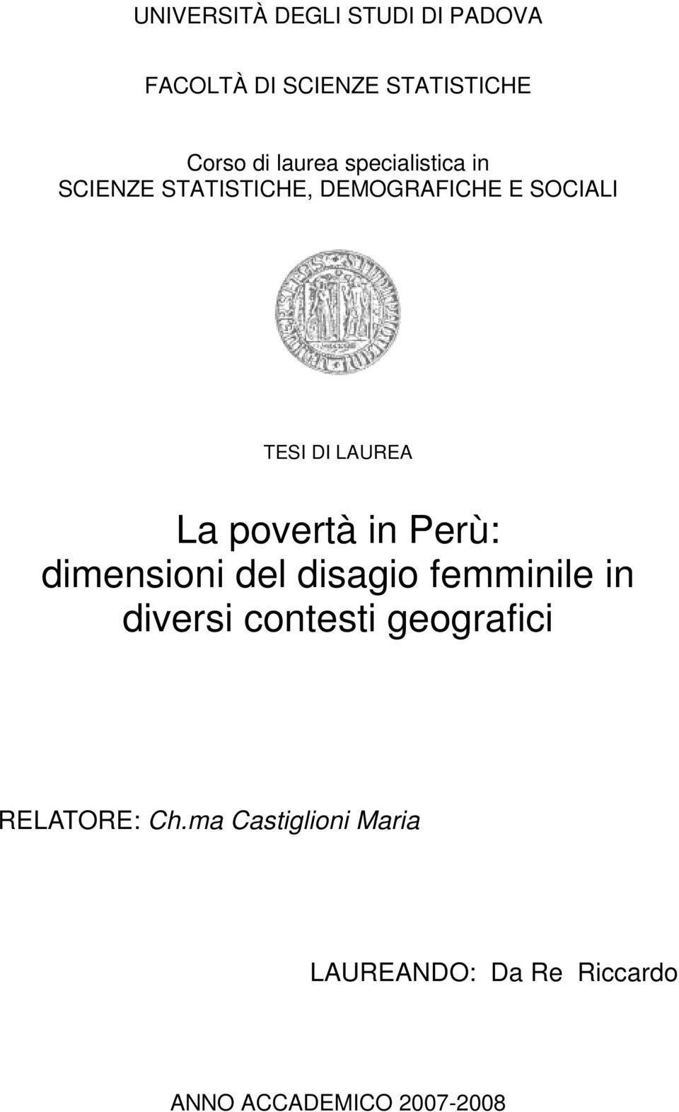 povertà in Perù: dimensioni del disagio femminile in diversi contesti geografici