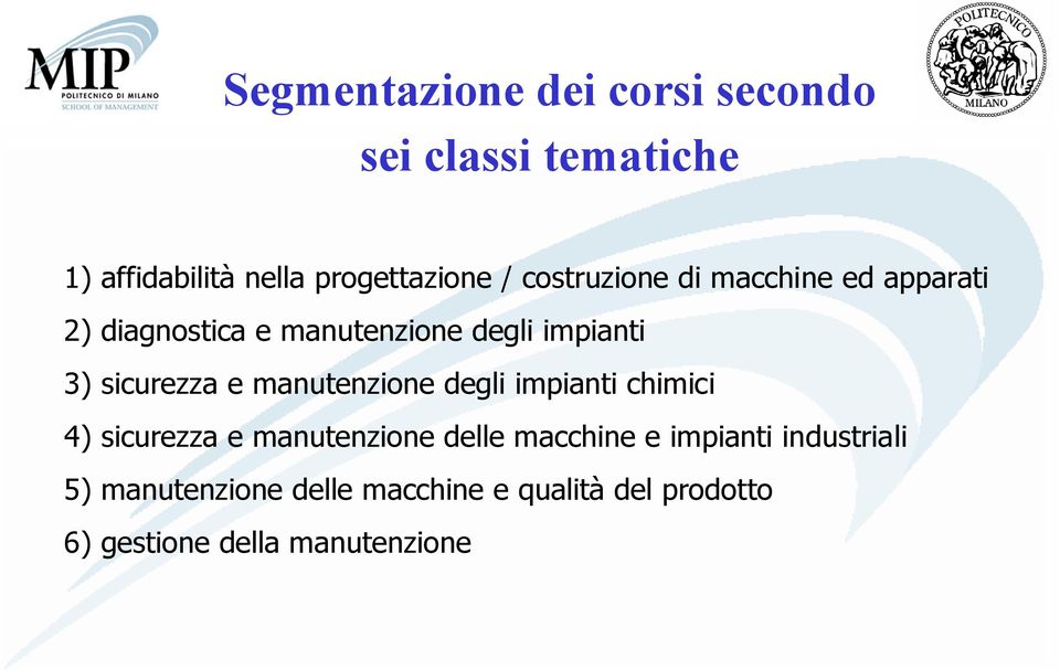 e manutenzione degli impianti chimici 4) sicurezza e manutenzione delle macchine e impianti