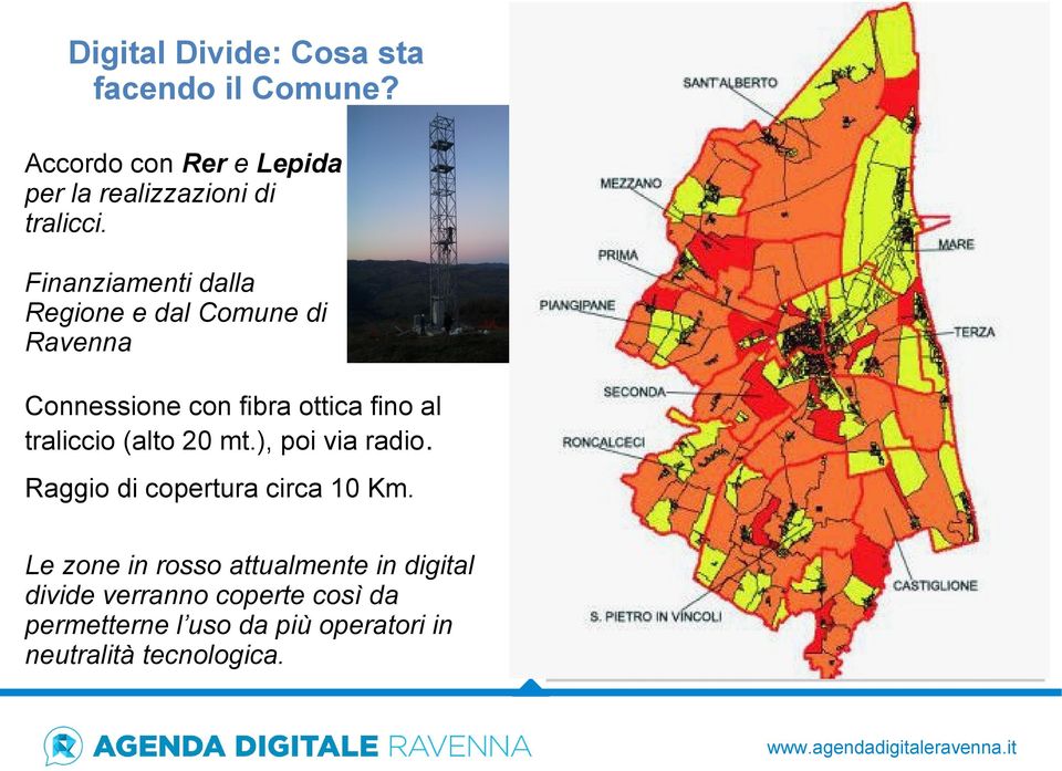 Finanziamenti dalla Regione e dal Comune di Ravenna Connessione con fibra ottica fino al traliccio