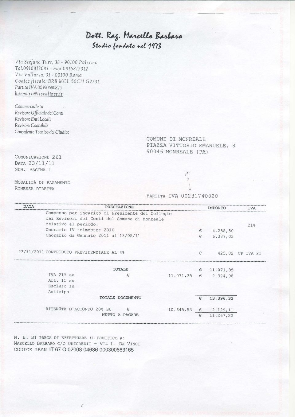 it Commscialista Fcvkorc Ufiicialc dci Contt RcvisarcEntiLocalí RcvisoreConwbile C onsulente T erni co del GiuÀice CouunrcezroNs 261 Dsrt 23/!I/tI NuM.