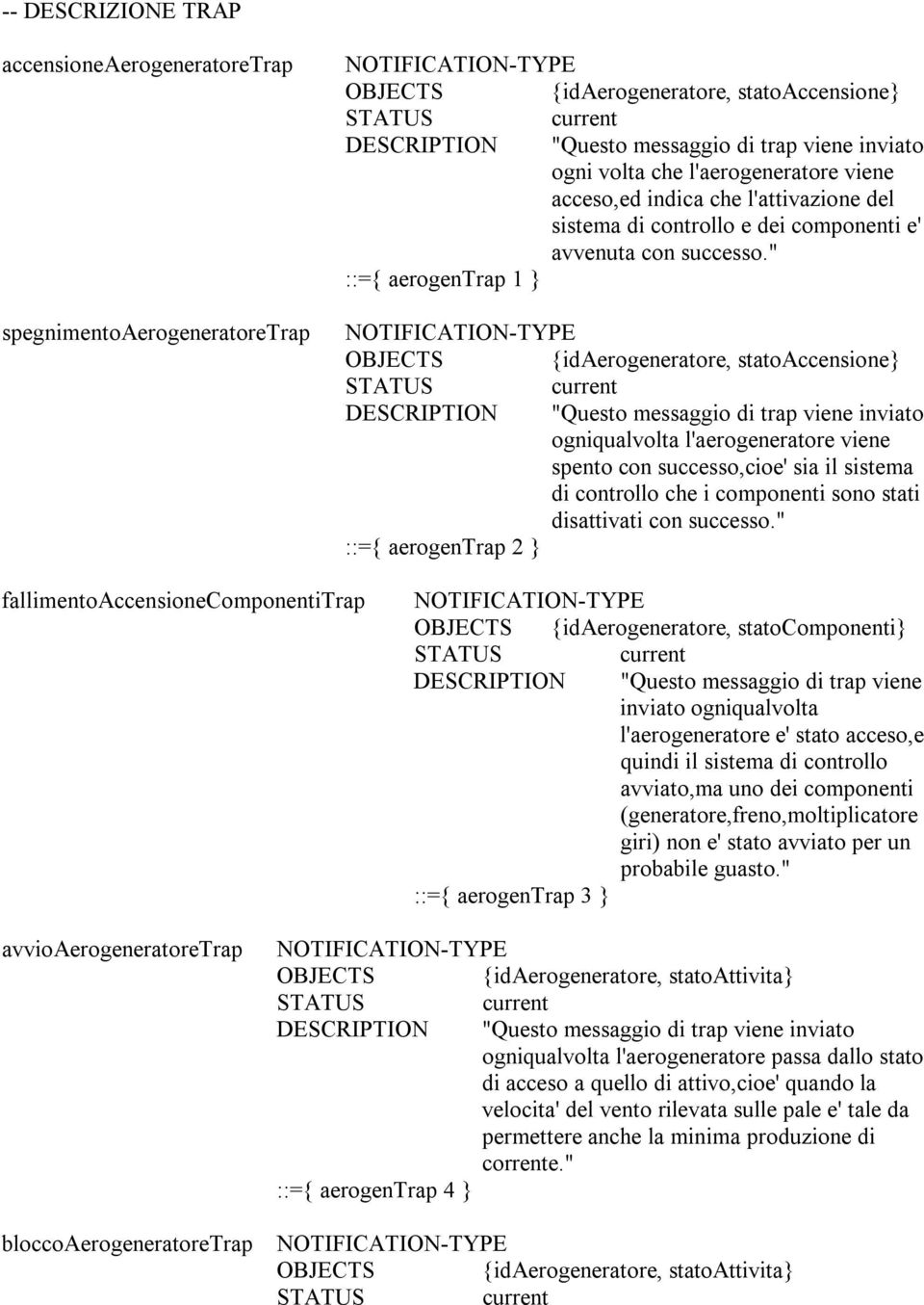 " ::={ aerogentrap 1 } OBJECTS {idaerogeneratore, statoaccensione} DESCRIPTION "Questo messaggio di trap viene inviato ogniqualvolta l'aerogeneratore viene spento con successo,cioe' sia il sistema di