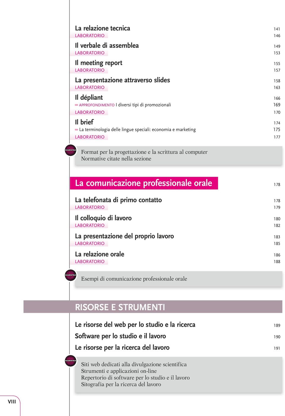 profssionl orl 178 L tlfont primo conttto 178 LAborAtorIo 179 Il colloquio lvoro 180 LAborAtorIo 182 L prsntzion dl proprio lvoro 183 LAborAtorIo 185 L rlzion orl 186 LAborAtorIo 188 Esmpi