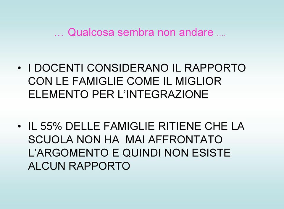 MIGLIOR ELEMENTO PER L INTEGRAZIONE IL 55% DELLE FAMIGLIE