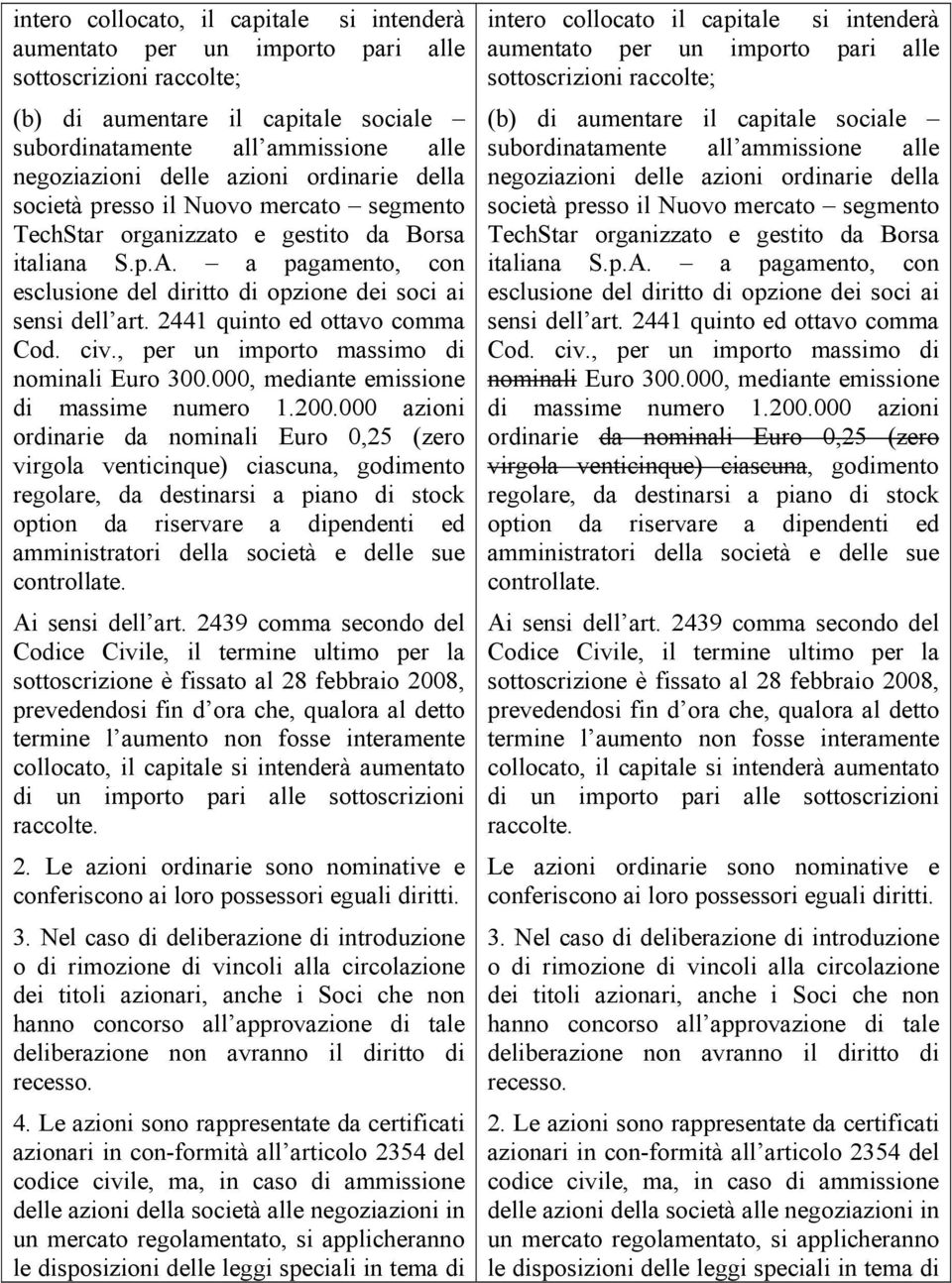 2441 quinto ed ottavo comma Cod. civ., per un importo massimo di nominali Euro 300.000, mediante emissione di massime numero 1.200.