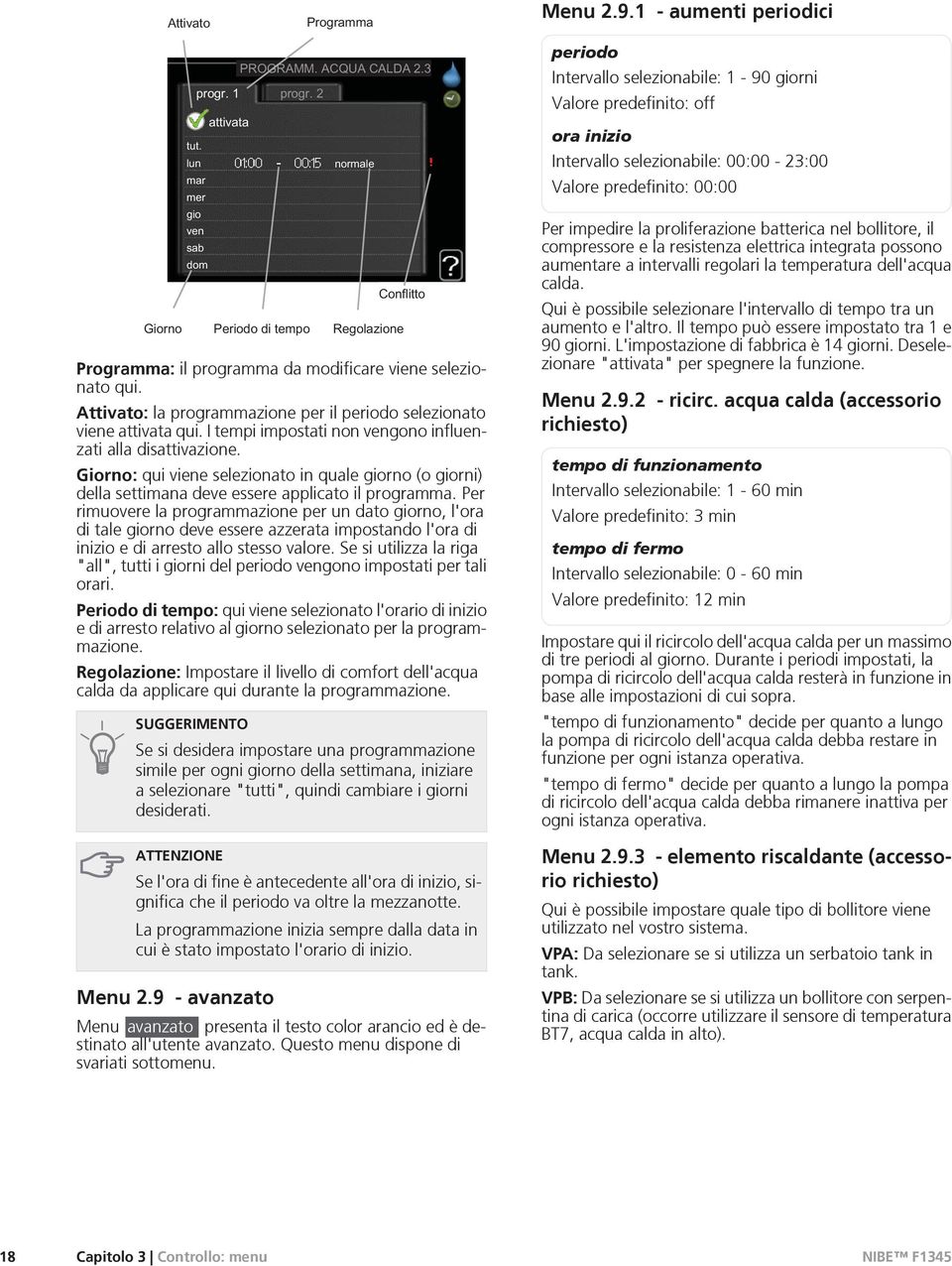 Per rimuovere la programmazione per un dato giorno, l'ora di tale giorno deve essere azzerata impostando l'ora di inizio e di arresto allo stesso valore.