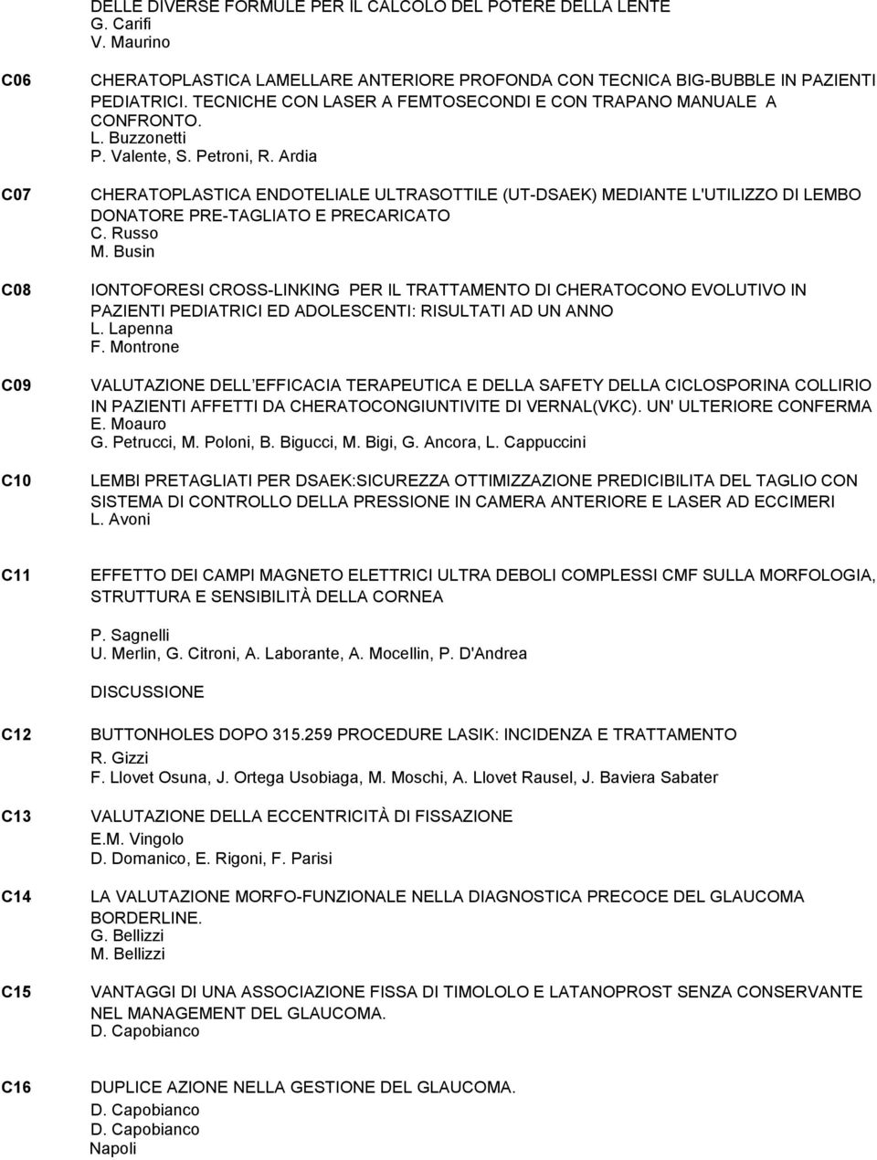 Ardia CHERATOPLASTICA ENDOTELIALE ULTRASOTTILE (UT-DSAEK) MEDIANTE L'UTILIZZO DI LEMBO DONATORE PRE-TAGLIATO E PRECARICATO C. Russo M.