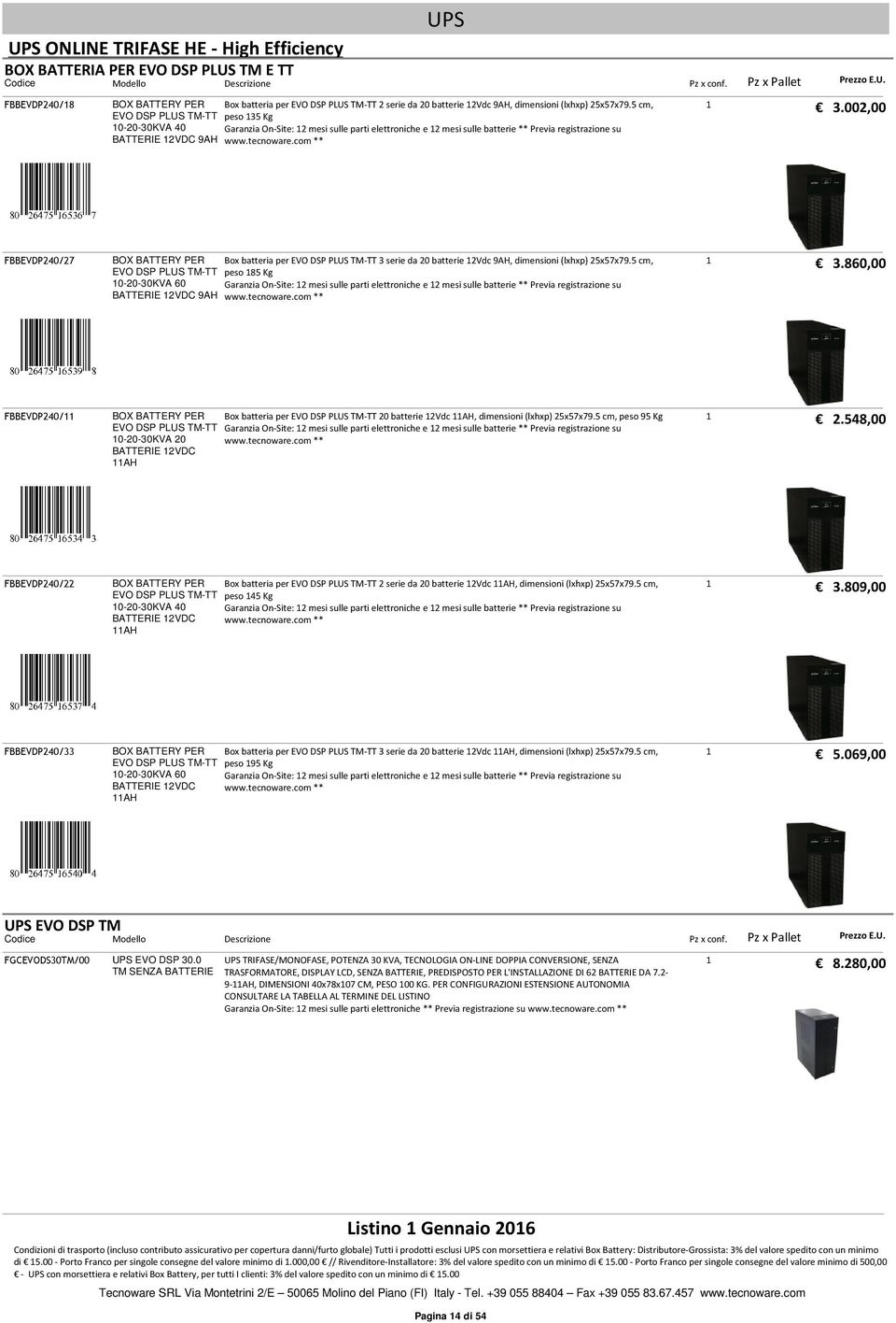 2, FBBEVDP24/27 BOX BATTERY PER EVO DSP PLUS TM-TT -2-3KVA 6 BATTERIE 2VDC 9AH Box batteria per EVO DSP PLUS TM-TT 3 serie da 2 batterie 2Vdc 9AH, dimensioni (lxhxp) 25x57x79.