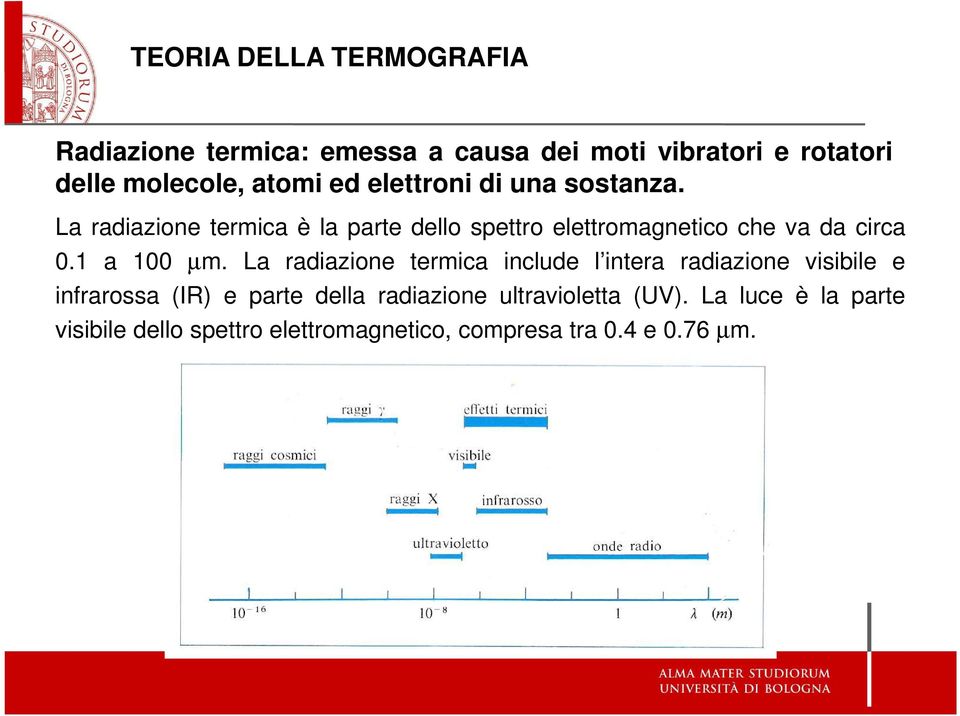 La radiazione termica è la parte dello spettro elettromagnetico che va da circa 0.1 a 100 µm.