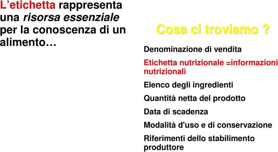 Denominazione di vendita Etichetta nutrizionale =informazioni nutrizionali