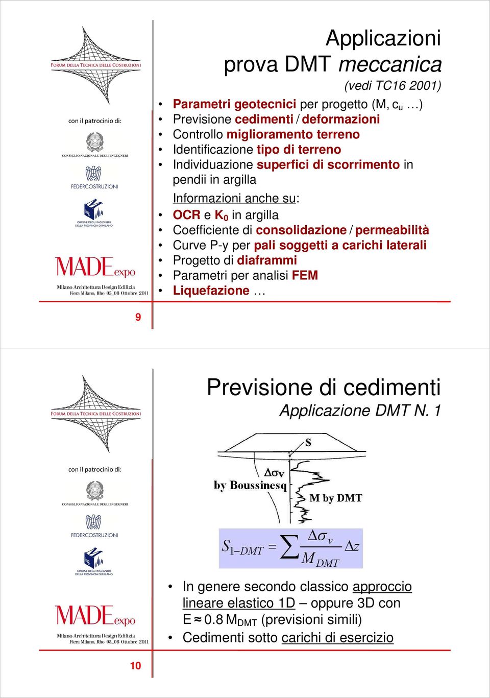 consolidazione / permeabilità Curve P-y per pali soggetti a carichi laterali Progetto di diaframmi Parametri per analisi FEM Liquefazione 9 Previsione di