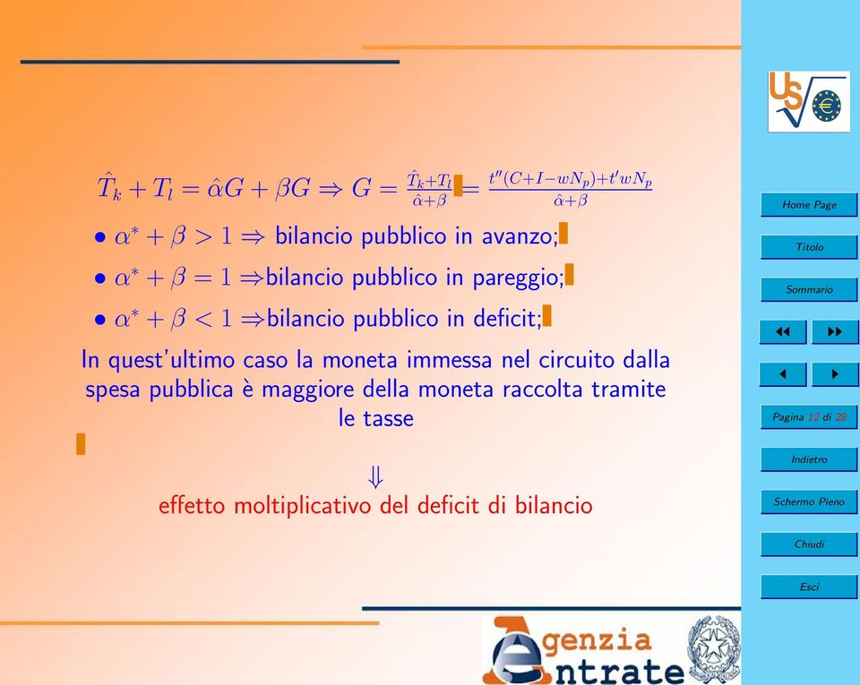 deficit; In quest ultimo caso la moneta immessa nel circuito dalla spesa pubblica è maggiore