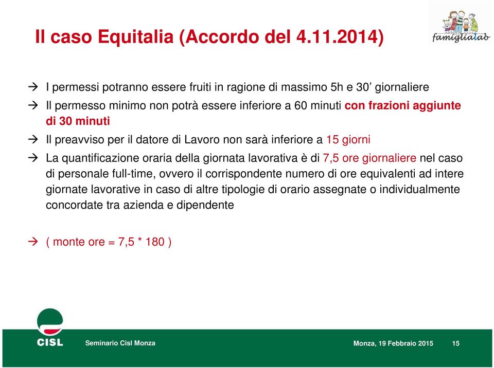 aggiunte di 30 minuti Il preavviso per il datore di Lavoro non sarà inferiore a 15 giorni La quantificazione oraria della giornata lavorativa è di 7,5 ore