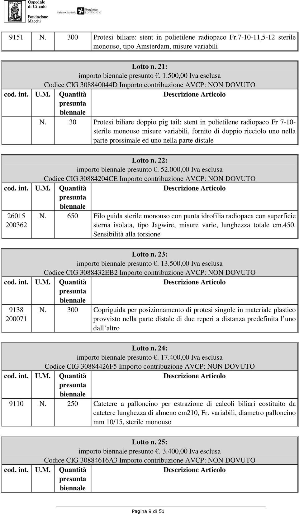 30 Protesi biliare doppio pig tail: stent in polietilene radiopaco Fr 7-10- sterile monouso misure variabili, fornito di doppio ricciolo uno nella parte prossimale ed uno nella parte distale Lotto n.