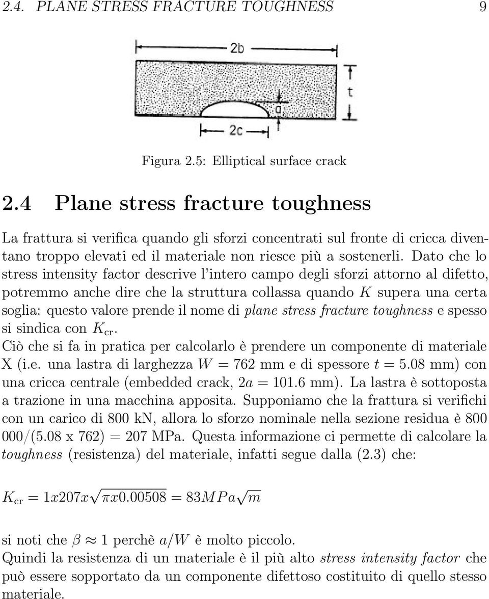 Dato che lo stress intensity factor descrive l intero campo degli sforzi attorno al difetto, potremmo anche dire che la struttura collassa quando K supera una certa soglia: questo valore prende il