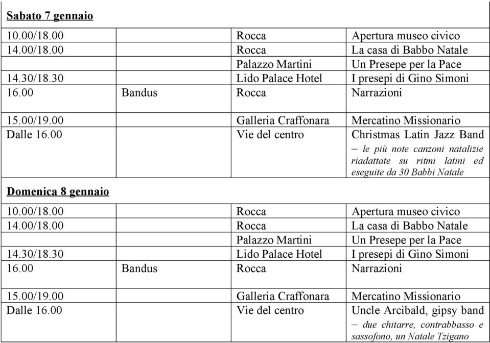 ritmi latini ed eseguite da 30 Babbi Natale Domenica 8 gennaio 14.00/18.