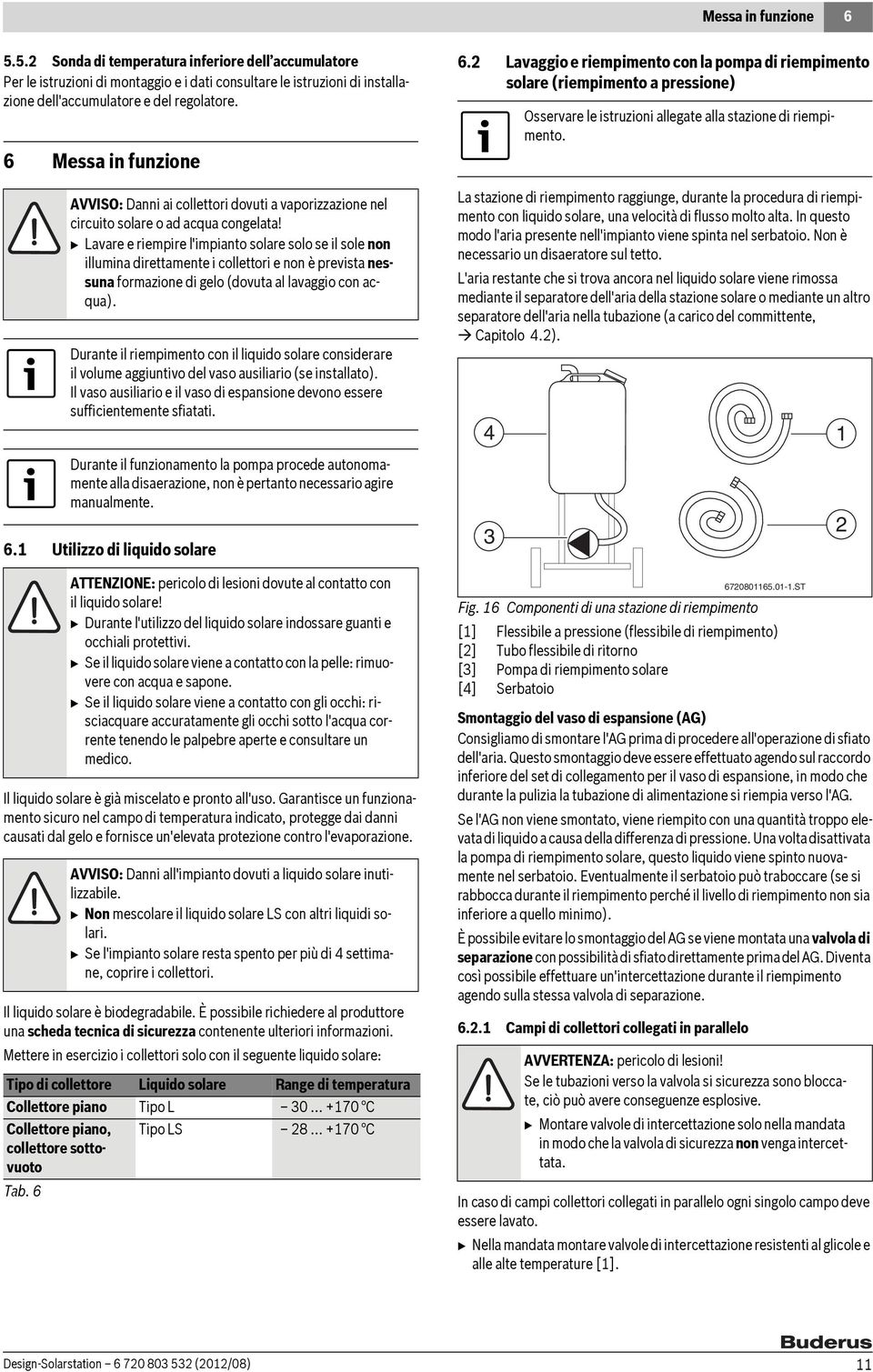 B Lavare e riempire l'impianto solare solo se il sole non illumina direttamente i collettori e non è prevista nessuna formazione di gelo (dovuta al lavaggio con acqua).