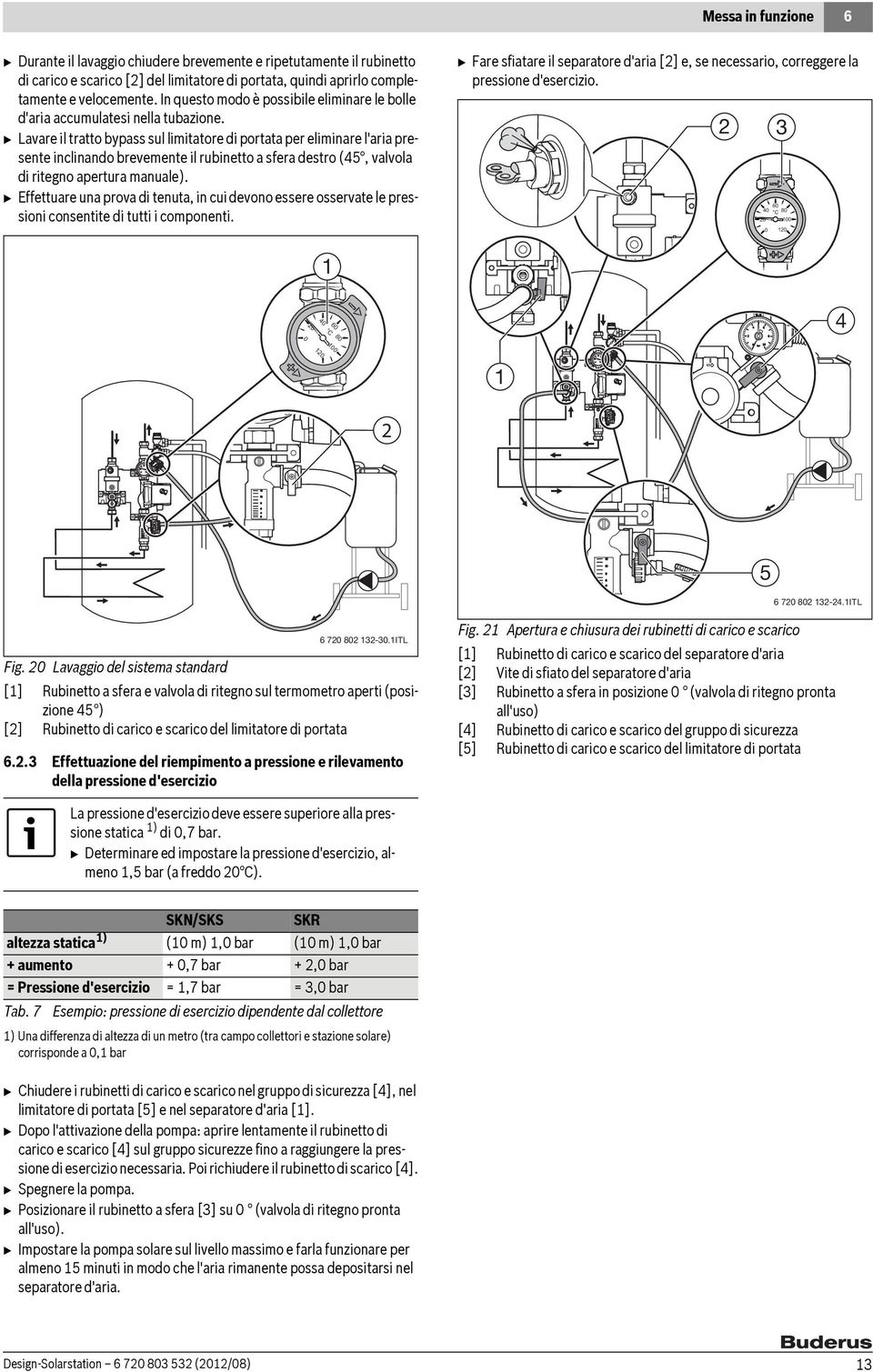 B Lavare il tratto bypass sul limitatore di portata per eliminare l'aria presente inclinando brevemente il rubinetto a sfera destro (5, valvola di ritegno apertura manuale).