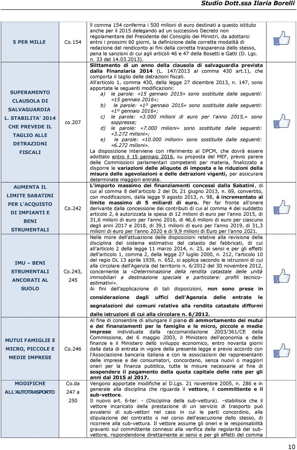 da ALL AUTOTRASPORTO 247 a 250 ll comma 154 conferma i 500 milioni di euro destinati a questo istituto anche per il 2015 delegando ad un successivo Decreto non regolamentare del Presidente del