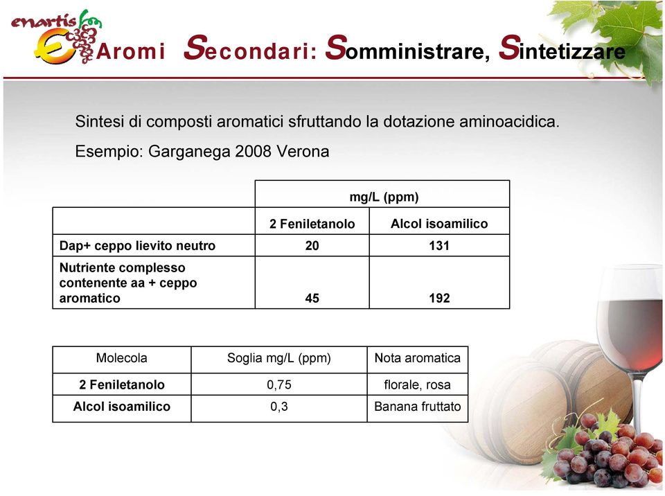 Esempio: Garganega 2008 Verona mg/l (ppm) Dap+ ceppo lievito neutro Nutriente complesso