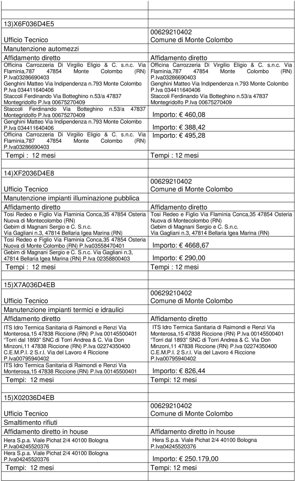 793 Monte Colombo P.Iva 034411640406 Importo: 388,42 Officina Carrozzeria Di Virgilio Eligio & C. s.n.c. Via Flaminia,787 47854 Monte Colombo (RN) P.