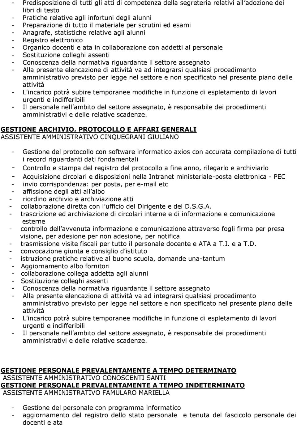 della normativa riguardante il settore assegnato - Alla presente elencazione di attività va ad integrarsi qualsiasi procedimento amministrativo previsto per legge nel settore e non specificato nel