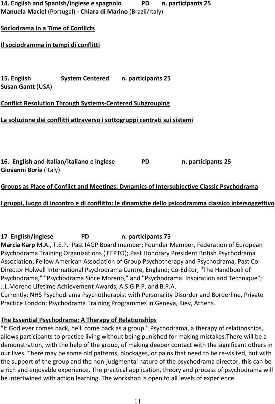 participants25 GiovanniBoria(Italy) GroupsasPlaceofConflictandMeetings:DynamicsofIntersubjectiveClassicPsychodrama