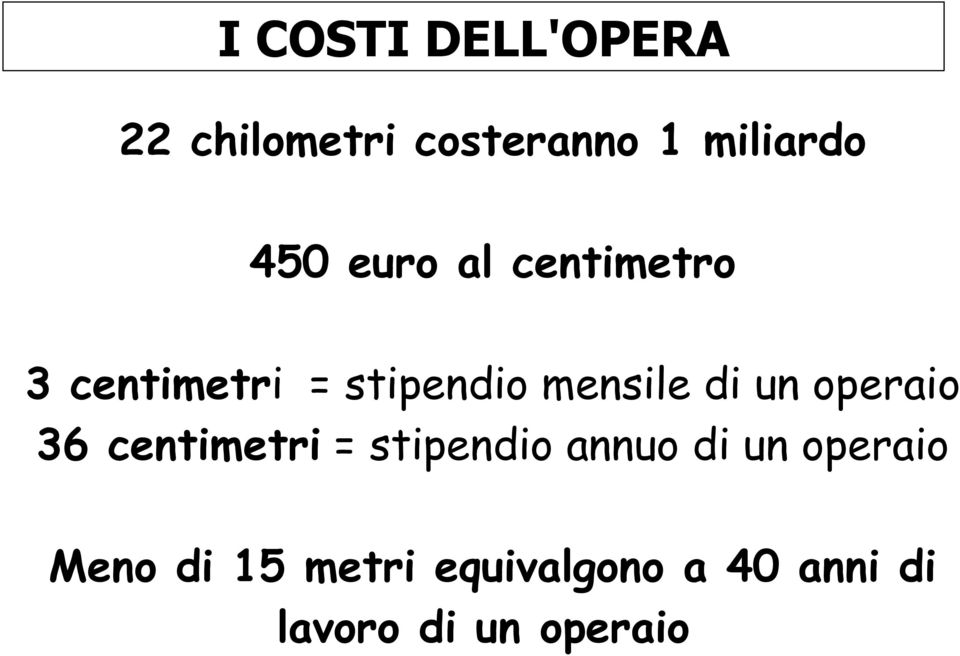 operaio 36 centimetri = stipendio annuo di un operaio Meno