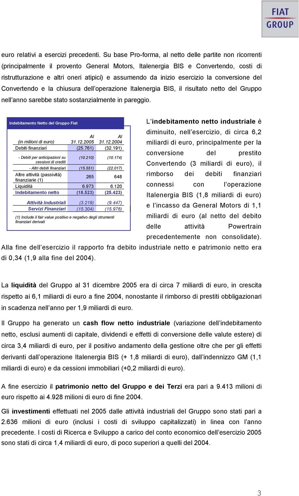 inizio esercizio la conversione del Convertendo e la chiusura dell operazione Italenergia BIS, il risultato netto del Gruppo nell anno sarebbe stato sostanzialmente in pareggio.