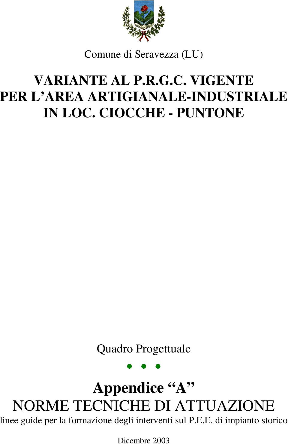 ATTUAZIONE linee guide per la formazione degli interventi sul P.E.E. di impianto storico Dicembre 2003