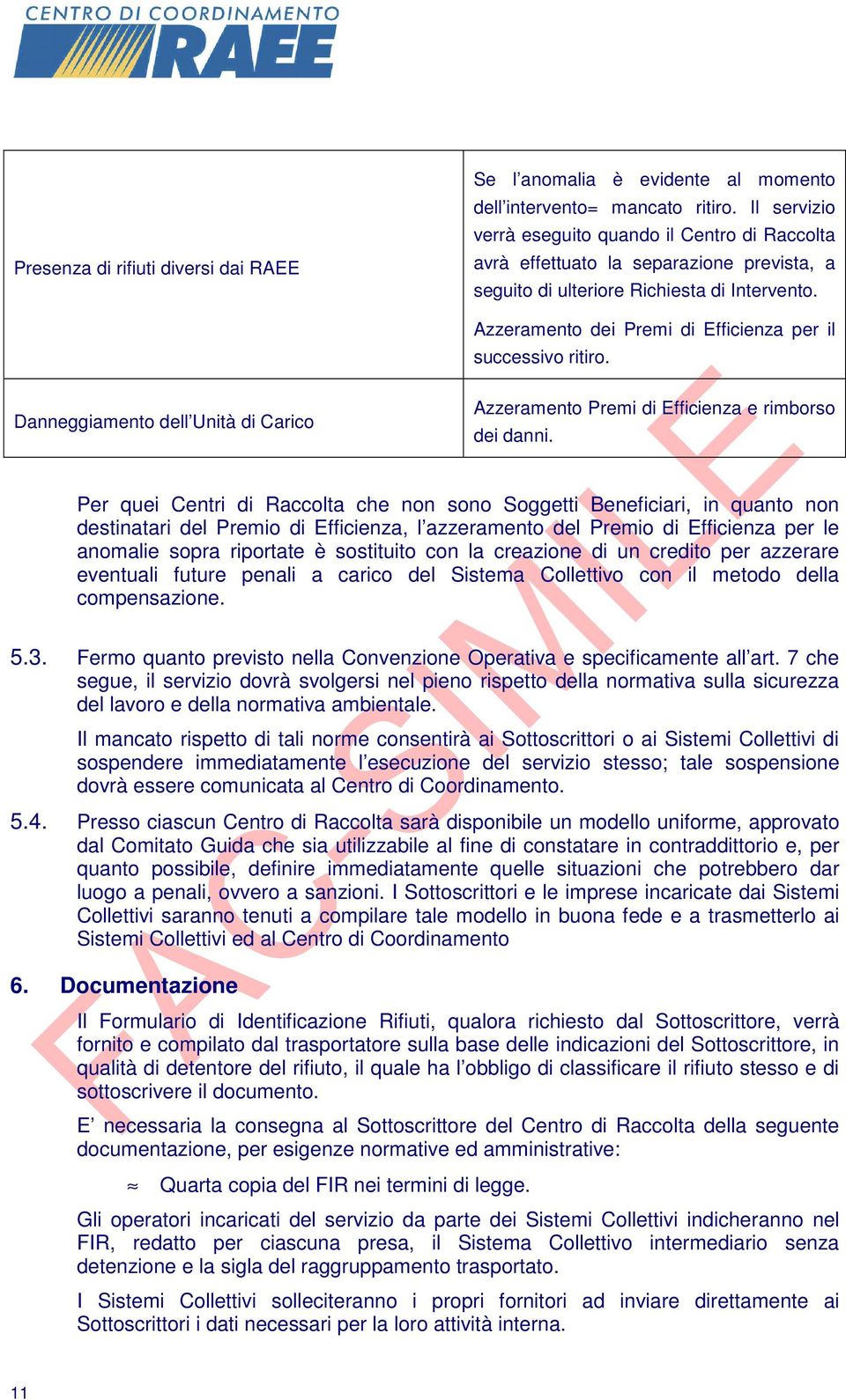 Azzeramento dei Premi di Efficienza per il successivo ritiro. Danneggiamento dell Unità di Carico Azzeramento Premi di Efficienza e rimborso dei danni.