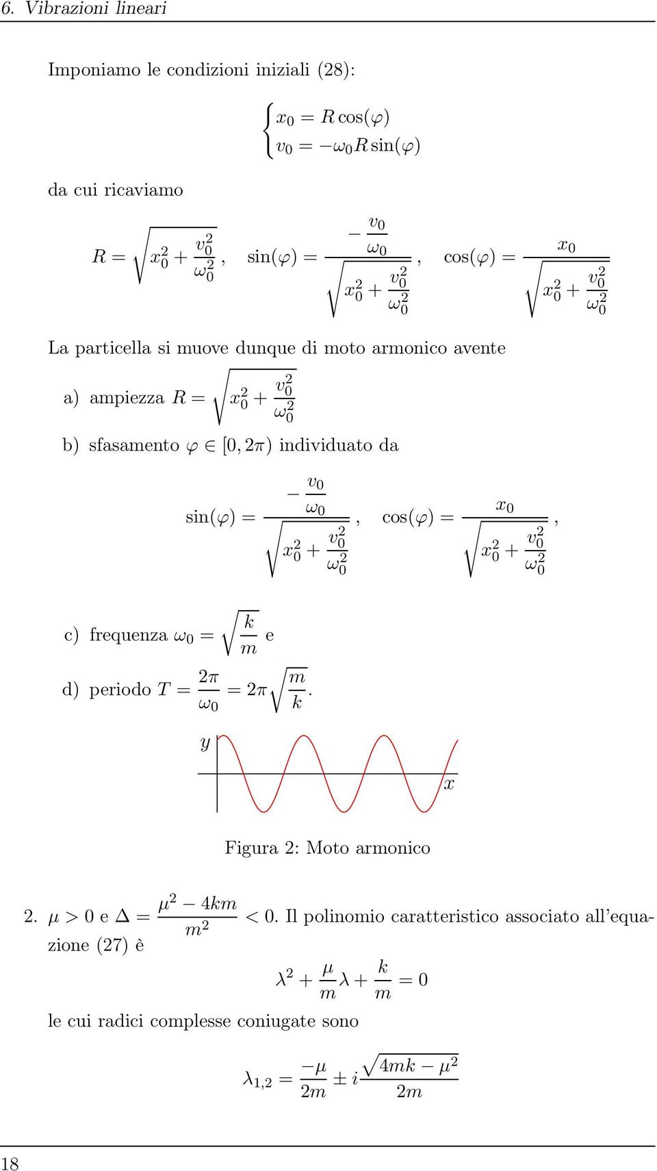 sin(ϕ) = v 0 ω 0 x 0 + v 0 ω0, cos(ϕ) = x 0 x 0 + v 0 ω 0, k c) frequenza ω 0 = m e d) periodo T = π ω 0 = π y m k. x Figura : Moto armonico.