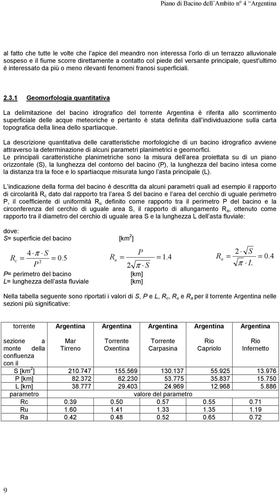 1 Geomorfologia quantitativa La delimitazione del bacino idrografico del torrente Argentina è riferita allo scorrimento superficiale delle acque meteoriche e pertanto è stata definita dall