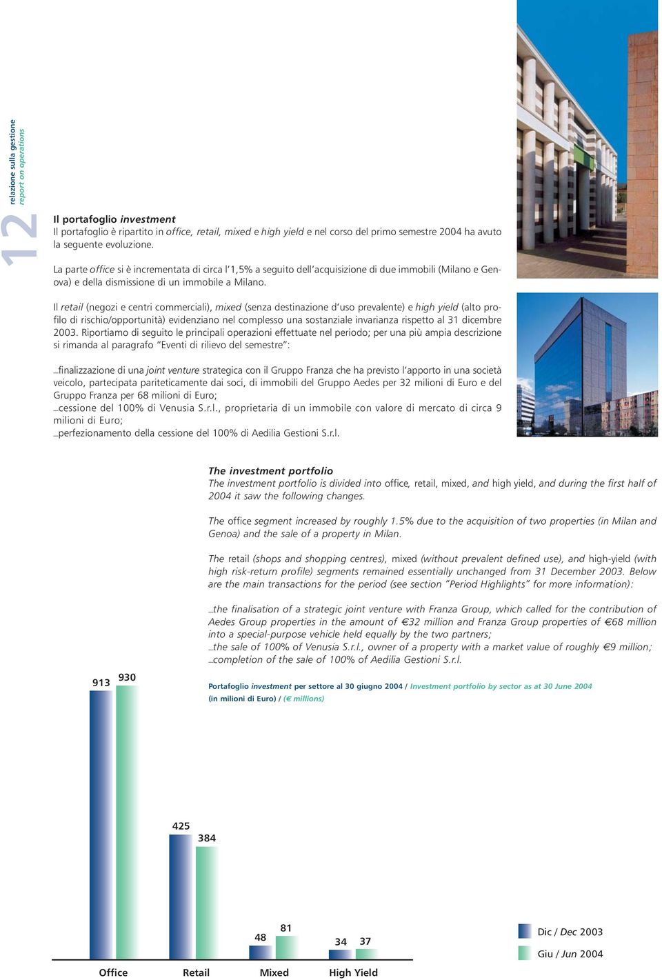 Il retail (negozi e centri commerciali), mixed (senza destinazione d uso prevalente) e high yield (alto profilo di rischio/opportunità) evidenziano nel complesso una sostanziale invarianza rispetto