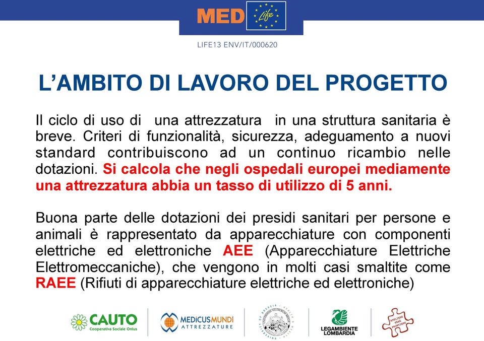 Si calcola che negli ospedali europei mediamente una attrezzatura abbia un tasso di utilizzo di 5 anni.