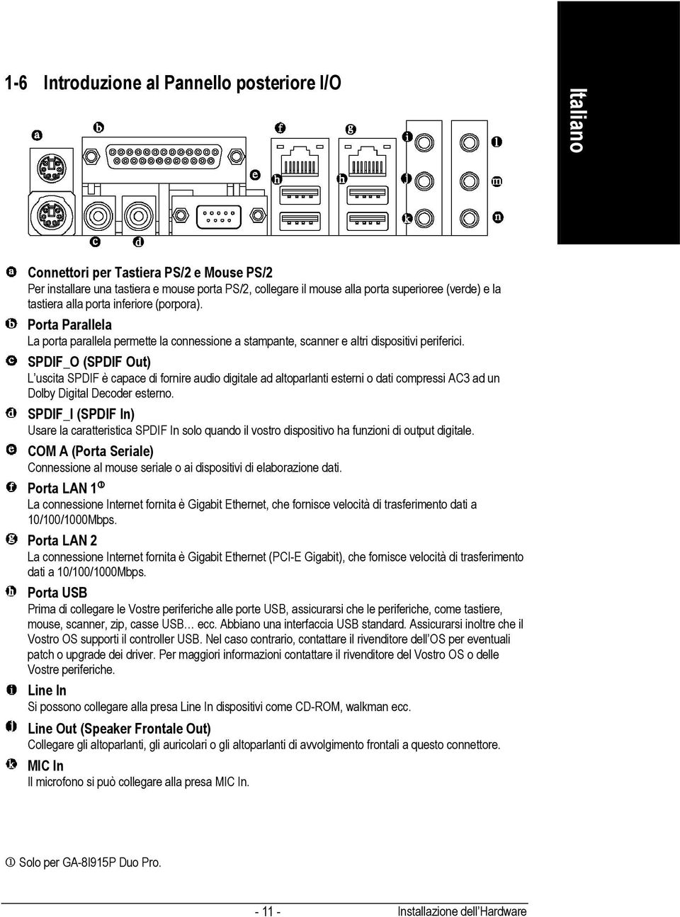 SPDIF_O (SPDIF Out) L uscita SPDIF è capace di fornire audio digitale ad altoparlanti esterni o dati compressi AC3 ad un Dolby Digital Decoder esterno.