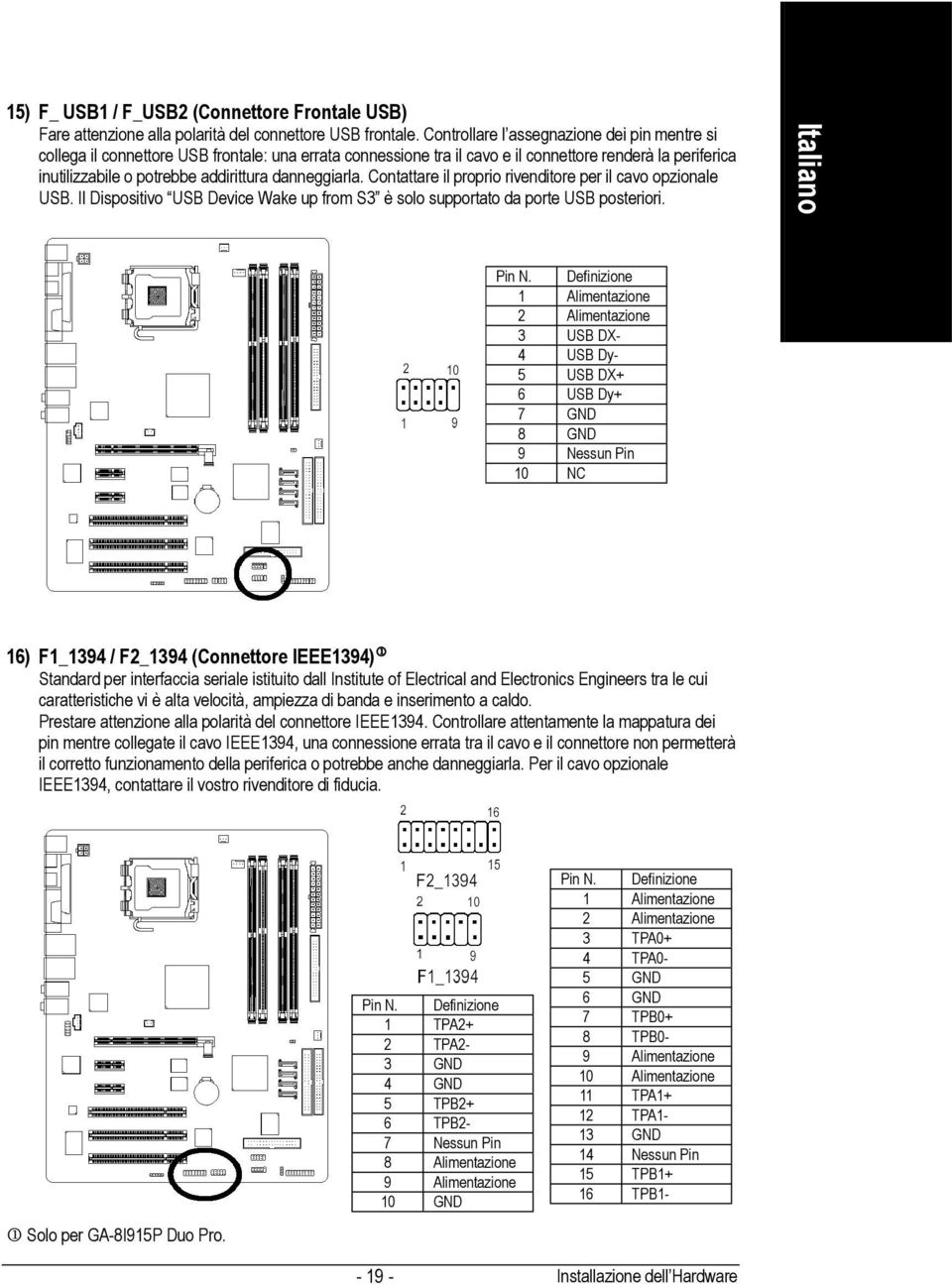 danneggiarla. Contattare il proprio rivenditore per il cavo opzionale USB. Il Dispositivo USB Device Wake up from S3 è solo supportato da porte USB posteriori.