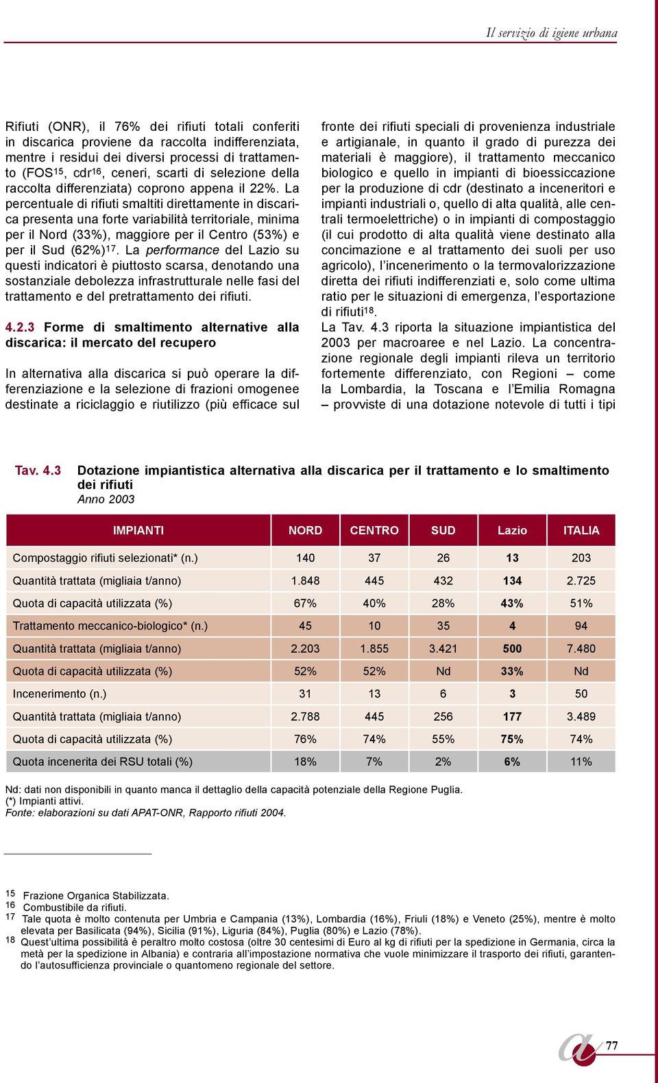 L percentule di rifiuti smltiti direttmente in discric present un forte vribilità territorile, minim per il Nord (33%), mggiore per il Centro (53%) e per il Sud (62%) 17.