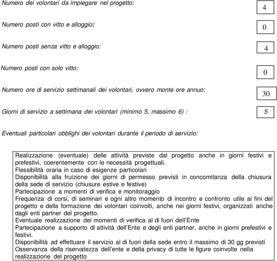 Realizzazione (eventuale) delle attività previste dal progetto anche in giorni festivi e prefestivi, coerentemente con le necessità progettuali.