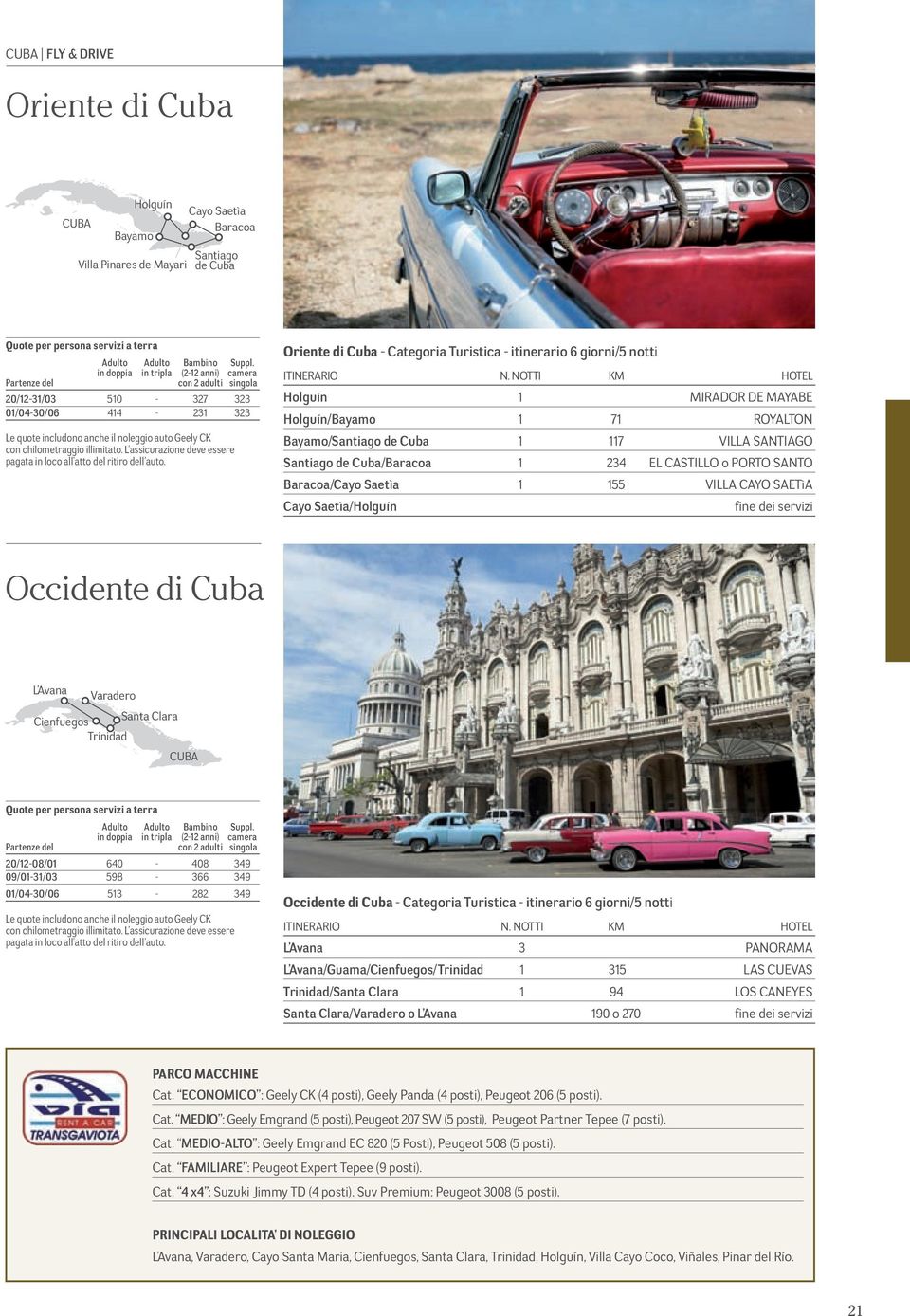illimitato. L assicurazione deve essere pagata in loco all atto del ritiro dell auto. Oriente di Cuba - Categoria Turistica - itinerario 6 giorni/5 notti ITINERARIO N.