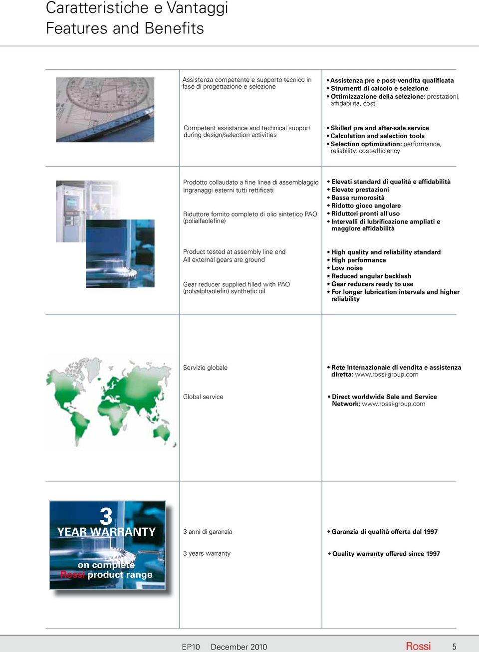 and selection tools Selection optimization: performance, reliability, cost-efficiency Prodotto collaudato a fine linea di assemblaggio Ingranaggi esterni tutti rettificati Riduttore fornito completo