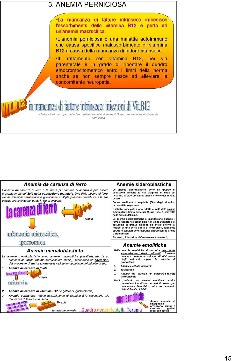 Il trattamento con vitamina B12, per via parenterale è in grado di riportare il quadro emocromocitometrico entro i limiti della norma anche se non sempre riesce ad alleviare la concomitante