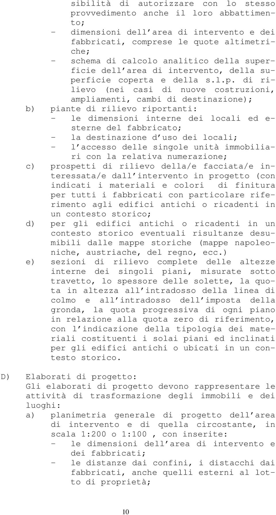 rficie dell area di intervento, rficie cope