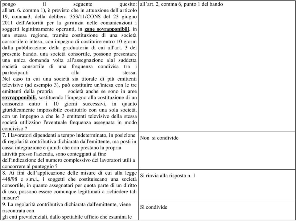 comma 1), è previsto che in attuazione dell'articolo 19, comma3, della delibera 353/11/CONS del 23 giugno 2011 dell'autorità per la garanzia nelle comunicazioni i soggetti legittimamente operanti, in