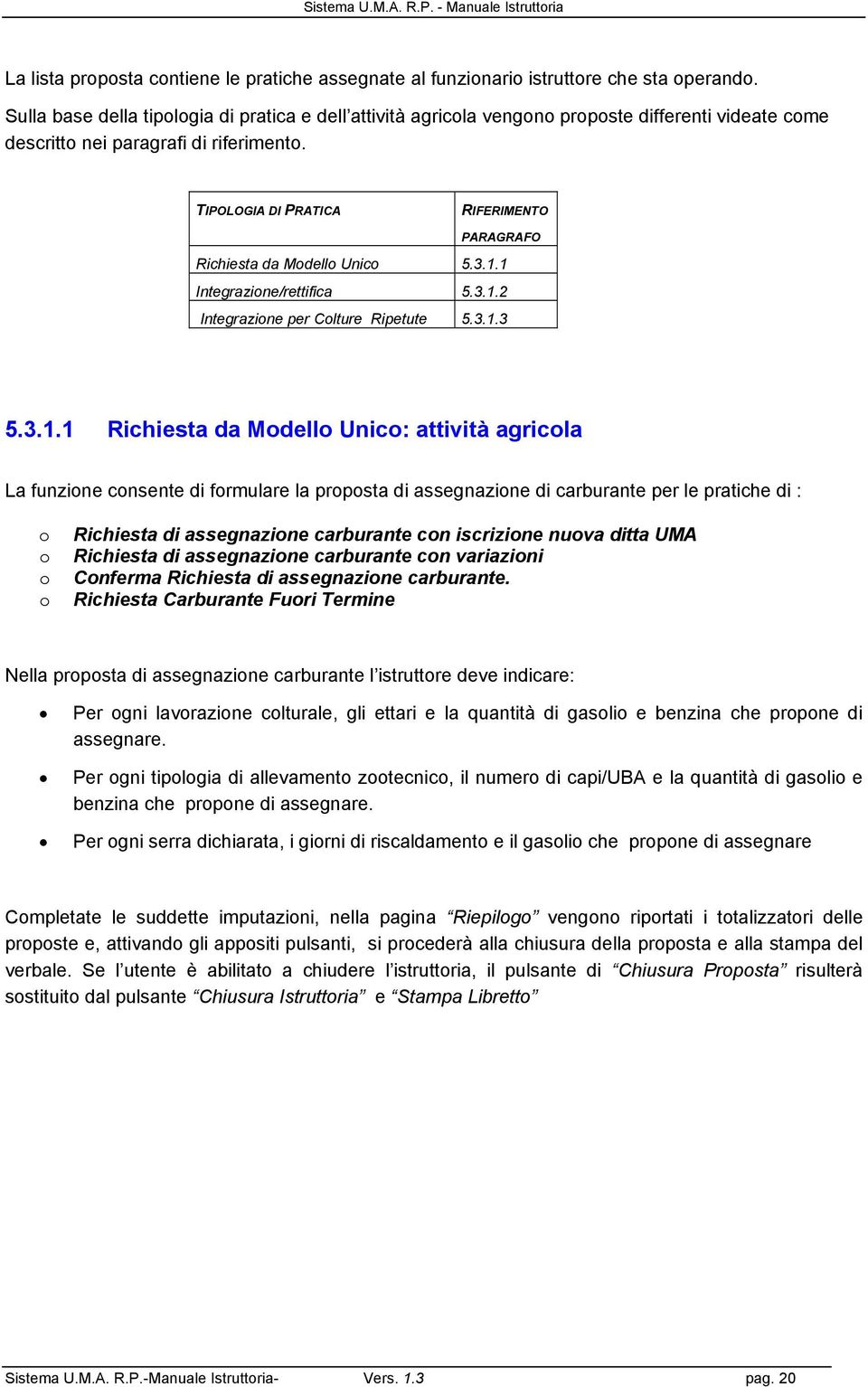 TIPOLOGIA DI PRATICA RIFERIMENTO PARAGRAFO Richiesta da Modello Unico 5.3.1.