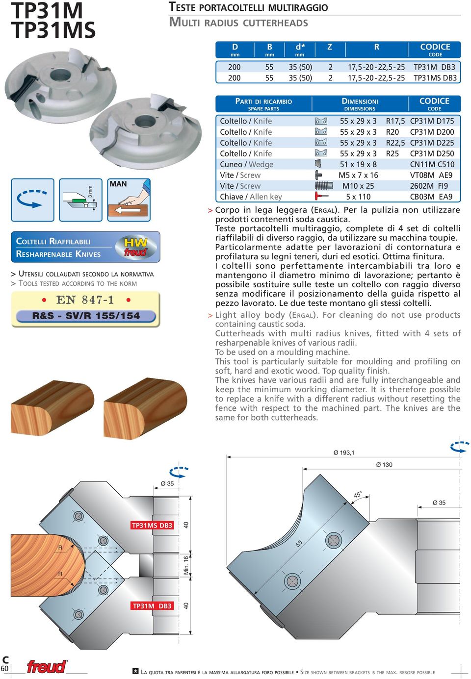 oltello / Knife 55 x 29 x 3 R20 P31M 200 oltello / Knife 55 x 29 x 3 R22,5 P31M 225 oltello / Knife 55 x 29 x 3 R25 P31M 250 uneo / Wege 51 x 19 x 8 N11M 510 Vite / Screw M5 x 7 x 16 VT08M E9 Vite /