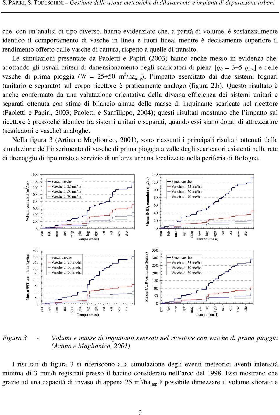 Le simulazioni presentate da Paoletti e Papiri (23) hanno anche messo in evidenza che, adottando gli usuali criteri di dimensionamento degli scaricatori di piena [q = 3 5 q nm ] e delle vasche di