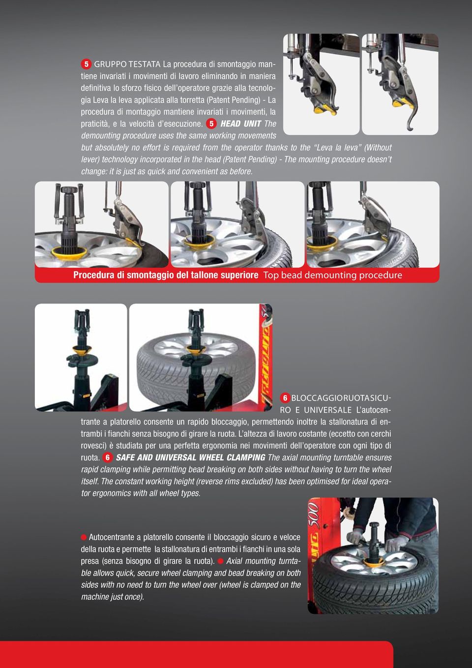 Head Unit The demounting procedure uses the same working movements but absolutely no effort is required from the operator thanks to the Leva la leva (Without lever) technology incorporated in the