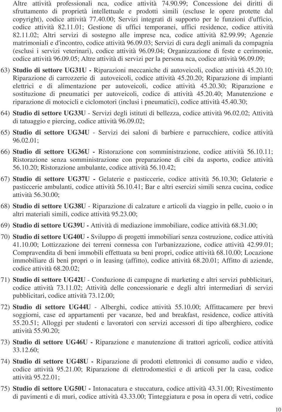 00; Servizi integrati di supporto per le funzioni d'ufficio, codice attività 82.11.01; Gestione di uffici temporanei, uffici residence, codice attività 82.11.02; Altri servizi di sostegno alle imprese nca, codice attività 82.