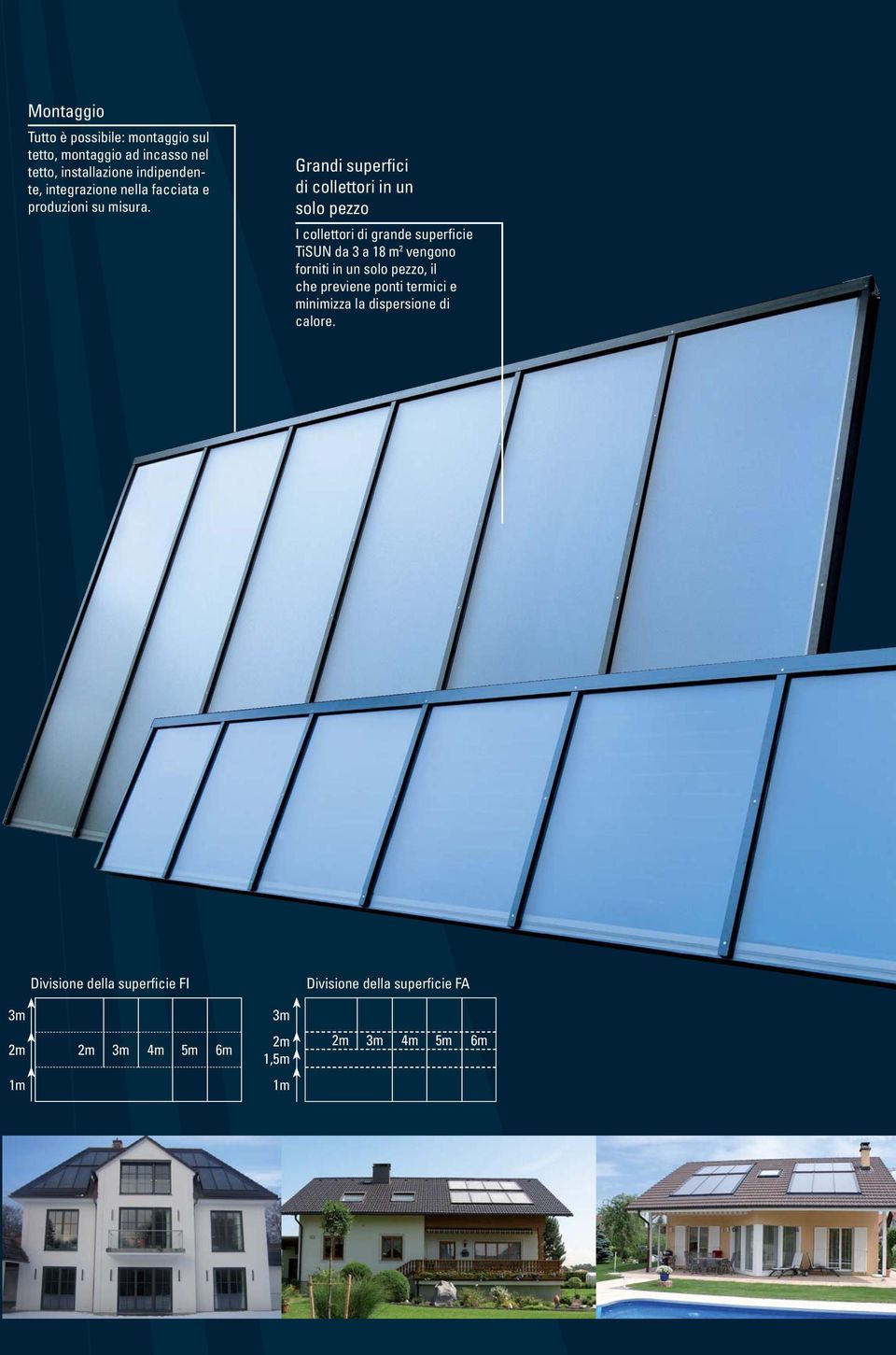 Grandi superfici di collettori in un solo pezzo I collettori di grande superficie TiSUN da 3 a 18 m 2 vengono forniti