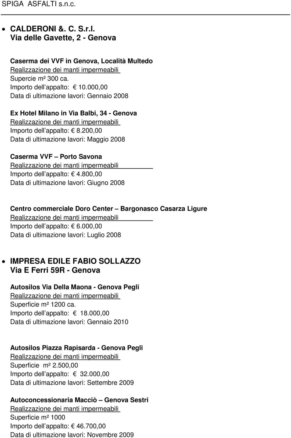 200,00 Data di ultimazione lavori: Maggio 2008 Caserma VVF Porto Savona Importo dell appalto: 4.